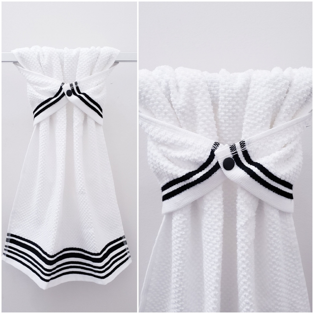 ❎SOLD❎🔥BOGO50%🔥NEW! White/Black Hang'N'Snap HAND Towel - Picture 10 of 11